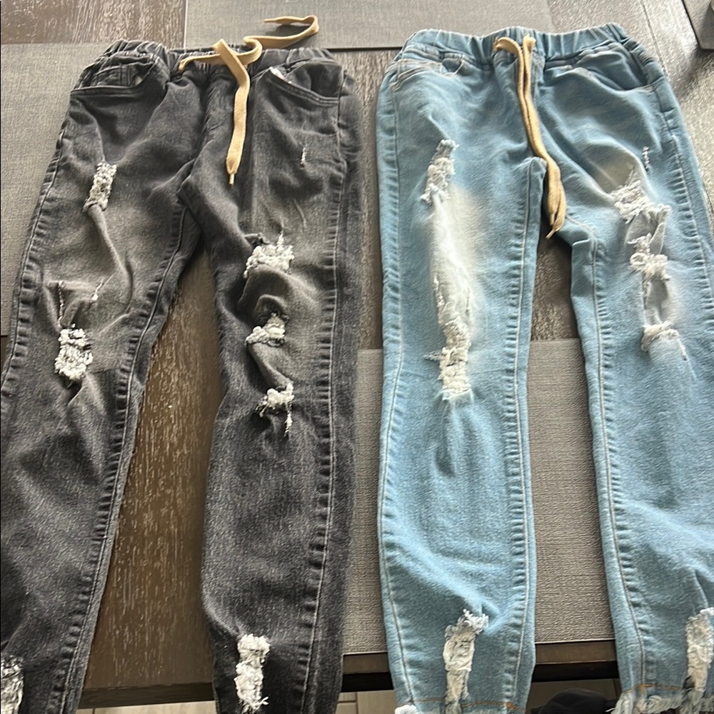 Distressed jeans black and blue